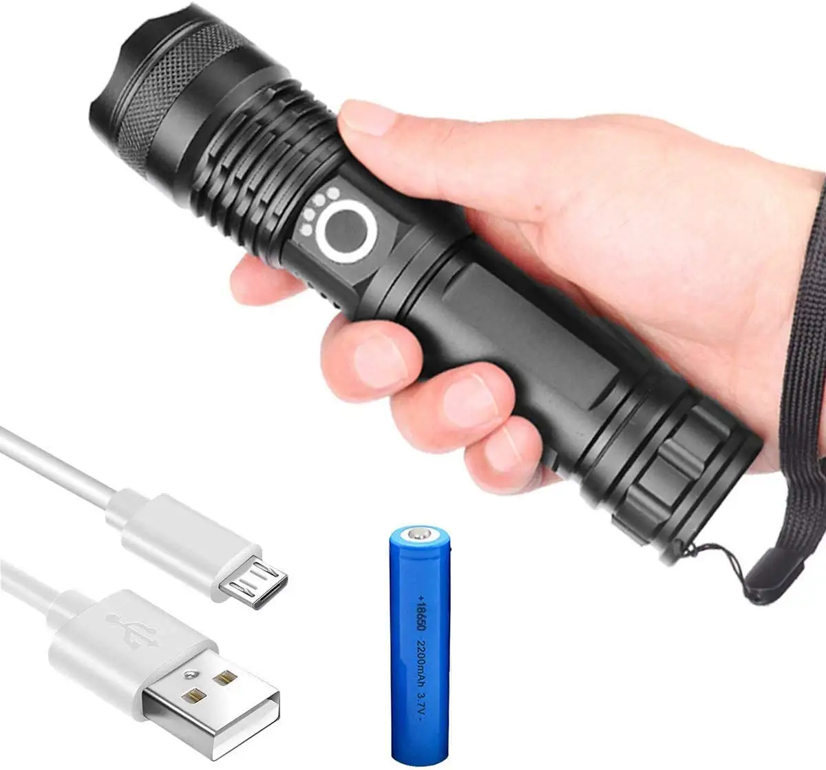 High Power 1500lumen Torch 5 Modes Zoomable Waterproof USB Rechargeable Tactical XHP50 LED Flashlight for Camping Hiking Biking