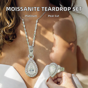 Parure de bijoux fins plaqués platine, forme goutte d'eau, en argent 925 avec moissanite taille poire, collier et boucles d'oreilles tendance pour mariage - Product Image 2