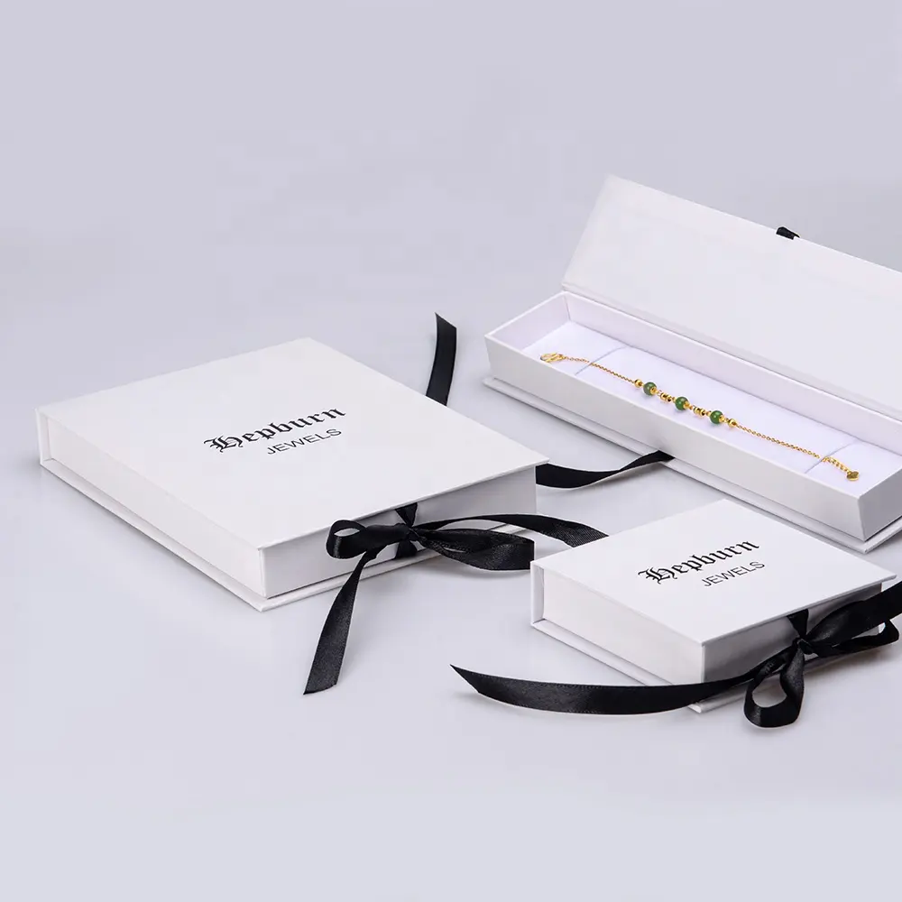 Kunden spezifisches Öko-Band-Papphalsketten-Set Einzigartiges schickes weißes Kunden papier Luxusschmuck-Verpackungs box mit Logo