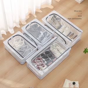 2024 Clear White PVC Folding <b>Shoe</b> Rack Sneaker Bin Space Saving <b>Shoes</b> <b>Holder</b> <b>Shoe</b> Organizer with Steel Frame - Product Image 4