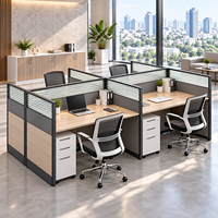 Poste de travail industriel modulaire personnalisé pour 4 personnes avec bureau informatique, table de personnel, meuble à tiroirs sur pied et cloison d'intimité
