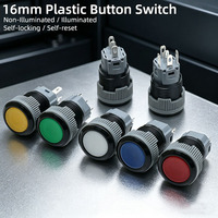 Botón Pulsador Redondo de Plástico de 16 mm, Carcasa Plateada y Negra, Impermeable, Autobloqueante, con Reinicio Automático, Interruptor Iluminado por LED