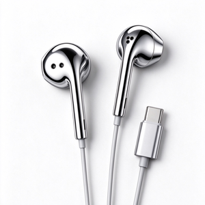 Auriculares Metálicos Plateados con Cable, Audífonos Cromados con Cable, Auriculares con Cable Tipo C - Product Image 4
