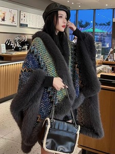 Winter Damen Temperament Luxus Pelz kragen Kaschmir Schal Warme Oberbekleidung Kunst pelz Trim Frau Poncho Cape - Product Image 2
