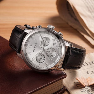 Montre pour homme de luxe en acier inoxydable, analogique, étanche, avec date, chiffres arabes, cadran à quartz, bracelet en cuir, verre de 20 mm - Product Image 5