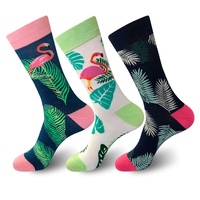 Vente en gros Grande Taille Street Sneaker Chaussettes Hommes Doux Coton Coloré Flamingo Happy Funny Socks