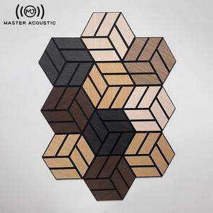 Panel de tela decorativa acústica principal, solución acústica hexagonal de poliéster con acabado de madera autoadhesivo para el Medio Ambiente - Product Image 5