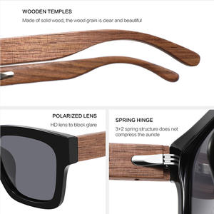 Lunettes de soleil classiques à monture carrée pour hommes, motif grain de bois, monture PC, verres TAC, protection UV400, pour la conduite et la mode - Product Image 5