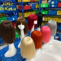 Perruques brésiliennes transparentes en dentelle pour cheveux humains, lisses et soyeuses, avec frange, cheveux de bébé, extensions courtes bob, petites, fabriquées à la machine, vente en gros