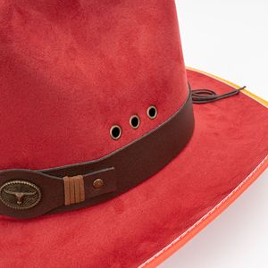Chapeau Western Vintage en Daim Style <span class=keywords><strong>Américain</strong></span> avec Bordure Contrastante Bicolore et Bande en Cuir à Large Bord – Quatre Saisons - Product Image 4