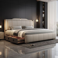 Lit en cuir capitonné de luxe de haute qualité, design moderne, lit en bois massif, cadre de lit élégant de taille king, meubles de chambre à coucher