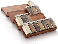 Étagère à épices personnalisée à 4 niveaux en bois d'acacia, 64 pots en céramique, organisateur de tiroir en bambou pour armoires de cuisine, comptoirs, articles ménagers, aliments