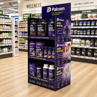 Présentoir en carton ondulé robuste pour vitamines et protéines en poudre, idéal pour les pharmacies et supermarchés
