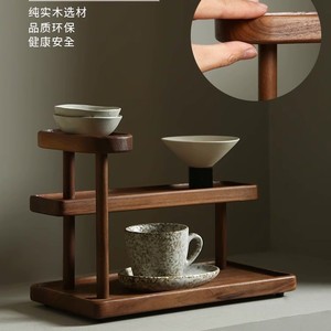 Wooden <b>Walnut</b> Wood Desktop <b>Shelf</b> Solid Wood Cup Holder Coffee Tea Set Organizer Perfume Stand - Product Image 1