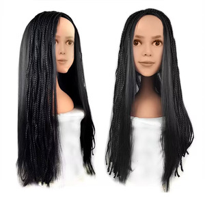 Perruque style Princesse Asha, cheveux synthétiques longs noirs tressés, ligne de cheveux naturelle, perruque de cosplay pour Halloween - Product Image 1