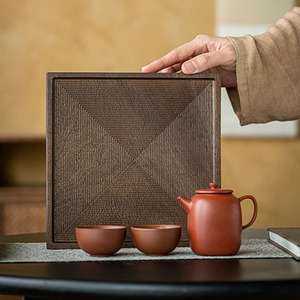 Support carré en ébène pour théière, plateau à thé pratique et raffiné, table à thé japonaise en bois massif pour infusion à sec, plateau à thé, tasse - Product Image 4