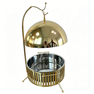 QY Ensemble de service de luxe rond 8L doré en acier inoxydable 201, chauffe-plat à alcool pour buffet, idéal pour hôtels et mariages - Product Image 6