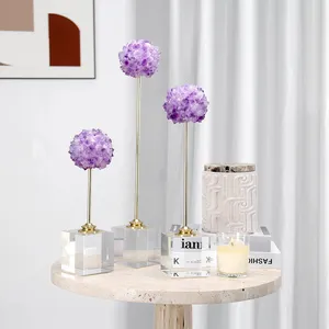 Ornaments Home Decoration Luxury Purple Crystal Diamond Ball Stand Modern Interior Sculptures Decor Items