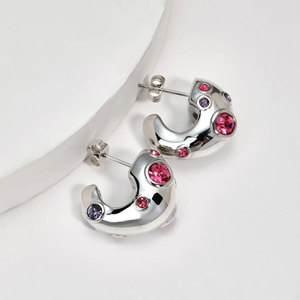 Pendientes de Acero Inoxidable Chapados en Oro de 18K con Forma Irregular en C y Circonitas, Estilo Vintage para Mujer - Product Image 4