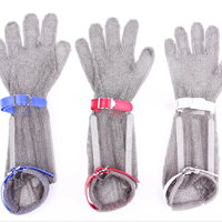 Offre Spéciale RETON-PPE Gants de Boucher Anti-Coupure à Manches Longues en Maille Texturée en Acier Inoxydable Argenté avec Sangle en Plastique