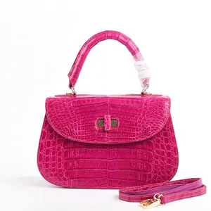 नए मॉडल मगरमच्छ महिला बैग दुबई हैंडबैग कुवैत फैशन विदेशी हैंडबैग असली चमड़े के हाथ से बने महिलाओं के पर्स गुलाबी हैंडबैग