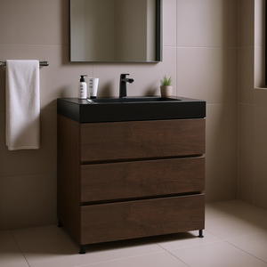 Mueble de Baño Moderno de 30 Pulgadas con Acabado en Nogal, Lavabo de una Pieza, Diseño Independiente, Gran Espacio de Almacenamiento - Product Image 2