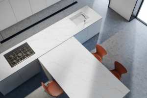 Nouvel Arrivage Conception Contemporaine Préfabriqué Comptoir de Cuisine en Quartz Artificiel Conçu Taille de Coupe Dessus de Vanité pour la Cuisine - Product Image 3