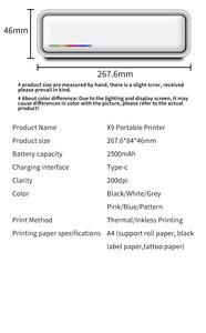 Impresora Portátil A4 sin Tinta <span class=keywords><strong>para</strong></span> Pequeñas Empresas, Propietarios de Tiendas Minoristas, Impresora Térmica Inalámbrica de Documentos, Facturas y Pedidos Personalizados - Product Image 4