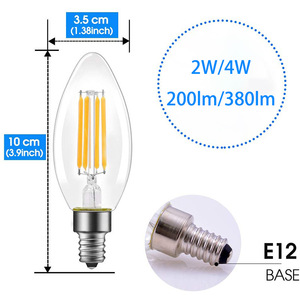 <span class=keywords><strong>Ampoule</strong></span> à filament de verre C35 à succès transfrontalier, douille E12, 2W 4W, lumière chaude pour éclairage LED d'hôtel, dimmable et certifiée - Product Image 2