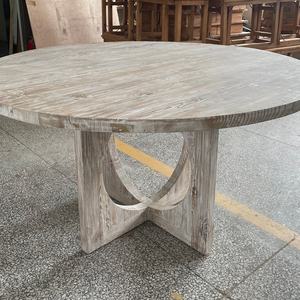 Meubles de salle à manger, style rustique, table ronde de mariage en bois massif récupéré, finition blanchie, pour 6 personnes - Product Image 2