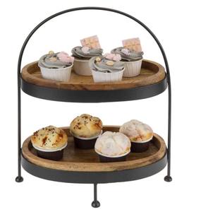 Caoxian huashen ที่วางเค้กไม้2ชั้นสร้างสรรค์กรอบโลหะชุบสังกะสีแบบเรียบง่ายที่วางคัพเค้กเสิร์ฟแบบแฮนด์เมด - Product Image 2