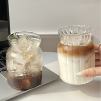 Bloemvormige geribbelde glazen beker, kalebasvormig, voor ijskoffie, Americano, fruitsap, melkthee, frisdrank, restaurant, bar, drinkgerei