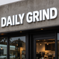 Enseigne personnalisée en acier inoxydable avec éclairage frontal, logo DAILYGRIND pour café, lettres en relief 3D LED, signalétique extérieure imperméable pour entreprise