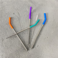 Voyage Potable 4 Réutilisable En Métal Multicolore Embouts En Silicone En Acier Inoxydable pailles ensembles avec 1 Brosses De Nettoyage et Pochette