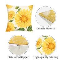 Lot de 4 housses de coussin carrées motif tournesol printemps-été, jaune soleil, avec fermeture éclair invisible, pour un intérieur douillet