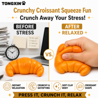 Jouet Squishy en Pâte à Modeler Croissant Croustillant TONGXIN, Jouets Squishies, Jouets à Presser, Balles Anti-Stress, Fidgets Squishy