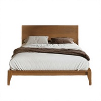 Merax Full Queen Plattformbett Mid-Century Modern Hohes Kopfteil Nachhaltiges Massivholz Lattenrost Faltbar Platzsparend