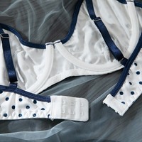 Ensemble de lingerie pour femmes matures à pois et blocs de couleur - Soutien-gorge push-up à armatures et culotte
