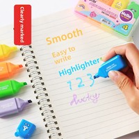 Mini surligneurs Chat Lapin Ours avec pointe biseautée 6 couleurs Macaron clair pour usage promotionnel
