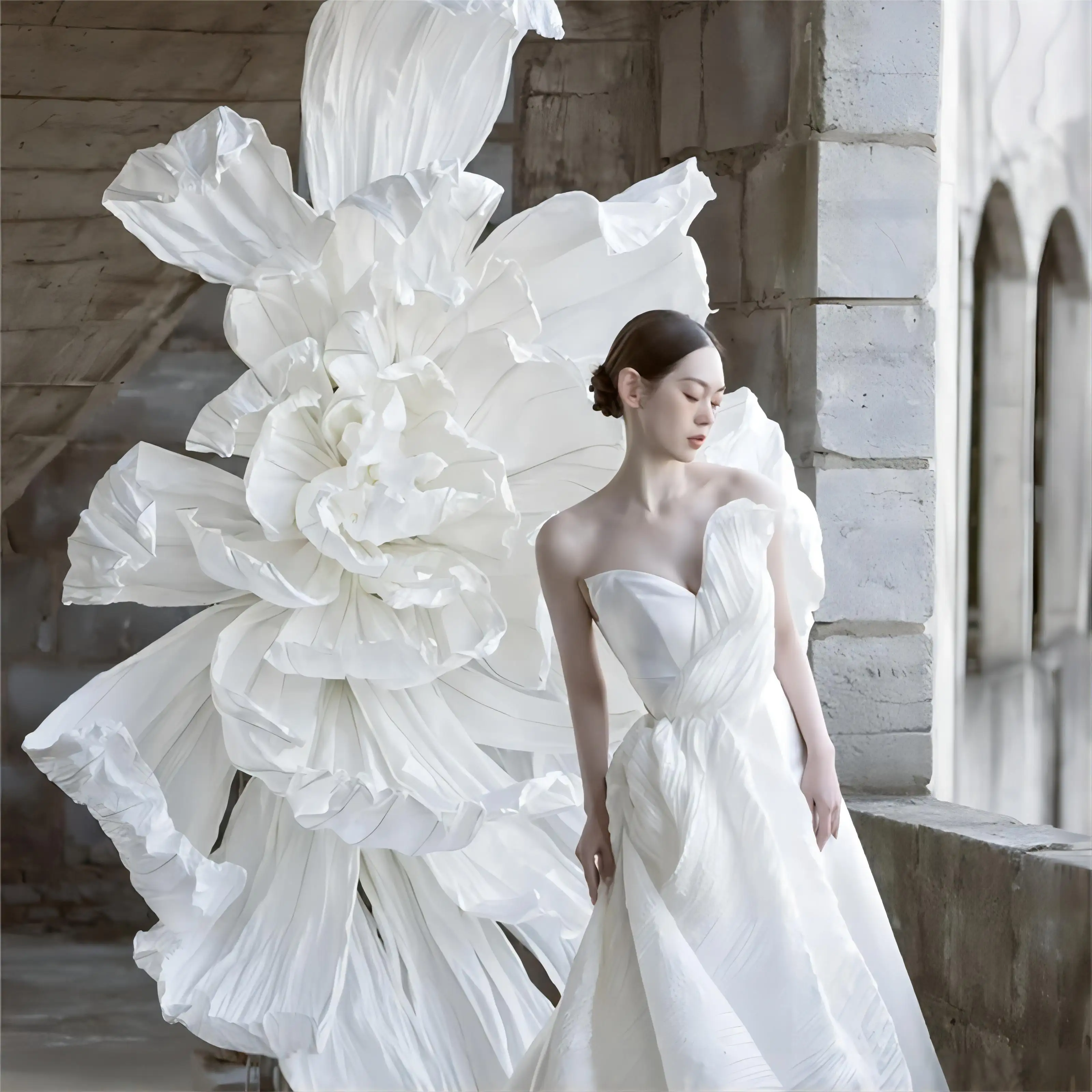 אופנתי גולדקוסט מודרני פרחי נייר חתונה ענק דקור משי לחתונות רומנטיות סיום ליום האהבה ודיוואלי