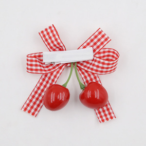 Fermaglio per <span class=keywords><strong>capelli</strong></span> a doppia ciliegia rosso dolce stile coreano con fiocchi a strisce rosse, accessori per <span class=keywords><strong>capelli</strong></span> per bambine - Product Image 4