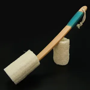 Esfoliante naturale Luffa Luffa spazzola in spugna con manico lungo in legno porta corpo doccia Spa