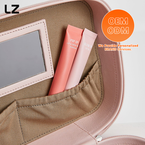 LZ - Estuche Organizador de Maquillaje Personalizado de Cuero PU con Espejo, Divisor Ajustable, Bolsa de Cosméticos Impermeable para Viaje, con Funda para Trolley, para Mujer - Product Image 4
