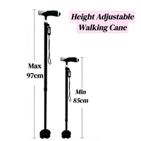 Canne de marche pliable en aluminium avec base quadruple réglable et lumière LED pour personnes âgées, vente en gros