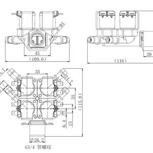 วาล์วระบายน้ำสี่ทางอัตราการไหลสูงสำหรับเครื่องเครื่องดื่ม แรงดันน้ำต่ำ 0-0.02 เมกะปาสคาล ทางเข้าหนึ่งทาง ทางออกสี่ทาง - Product Image 1