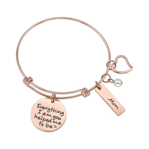 Bracelet ajustable en acier inoxydable avec inscription personnalisée « Tout ce que je suis, tu m'as aidé à devenir », idéal pour les cadeaux de la fête des mères - Product Image 1