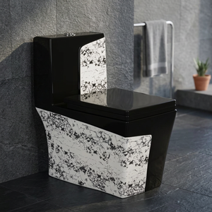 WC monobloc décoratif moderne à double chasse en céramique, à poser au sol, avec siphon en P pour salle de bain, hôtel, villa - Product Image 2