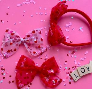 Sevgililer saç örgü yay klipler kil boncuklar saç tokası s sevimli duyar pullu konfeti sevgililer Shaker yay saç tokası - Product Image 6