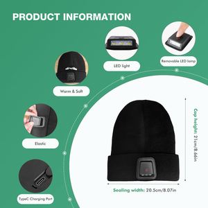 Promotional USB Rechargeable LED Night Run Headlight Beanie Outdoor Knit Acrylic <b>Floppy</b> Brim Digital Printed Fashion Logo <b>Hat</b> - Product Image 2