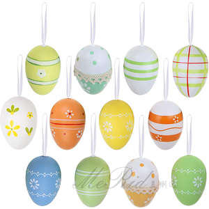 Plastic Easter Eggs Ornaments Printed Hanging Eggs for Spring Easter Tree Hanging Decoration